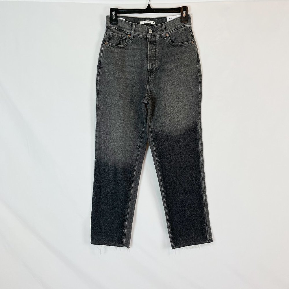 PacSun Jeans High Rise Straight Black Two-Toned Raw Hem Button Fly 25